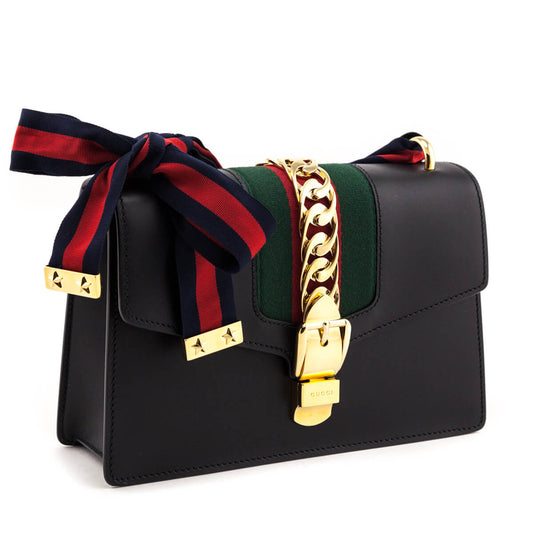 Gucci Black Calfskin Small Sylvie Shoulder Bag