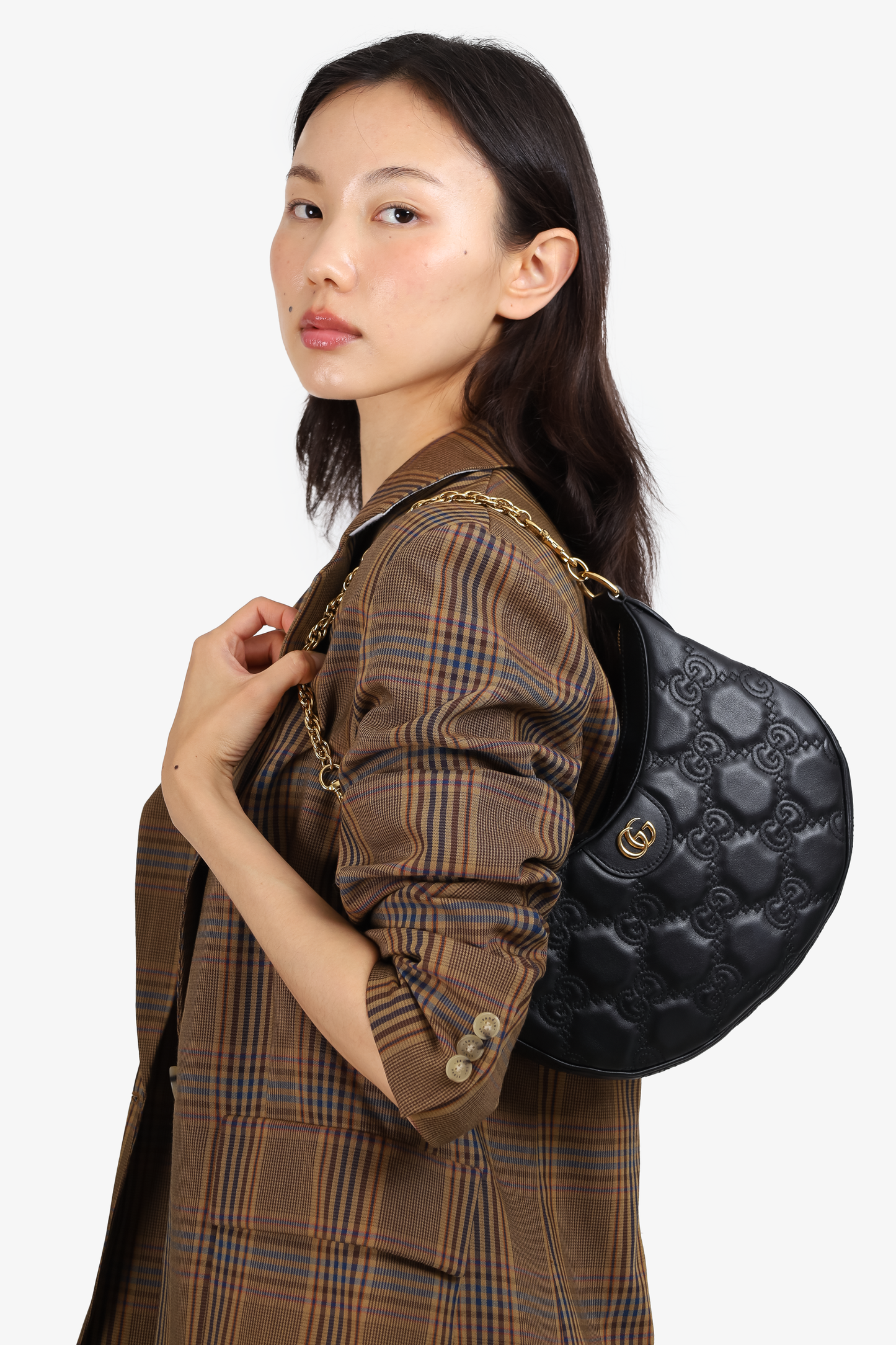 Gucci Black Leather GG Matelassé Small Bag with Strap