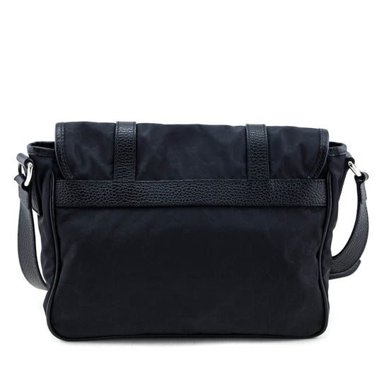 Gucci Black Nylon Monogram Double Buckle Small Messenger Bag