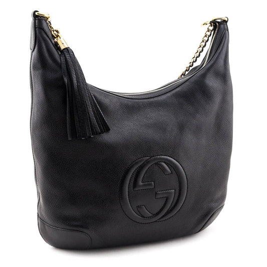 Gucci Black Pebbled Calfskin Soho Chain Hobo