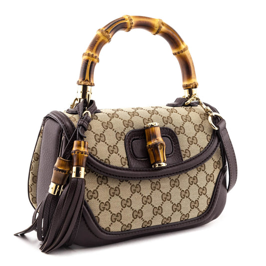 Gucci Brown GG Monogram Medium Bamboo Top Handle Bag