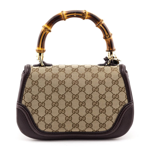 Gucci Brown GG Monogram Medium Bamboo Top Handle Bag