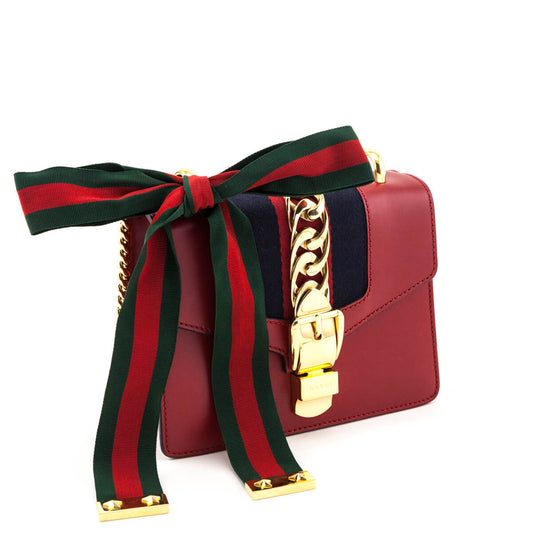 Gucci Hibiscus Red Calfskin Mini Sylvie Chain Shoulder Bag