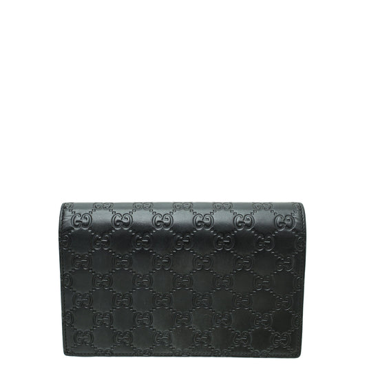 Gucci Black Guccissima Bow Chain Wallet