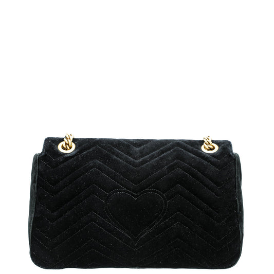 Gucci Black Multicolor Velvet "LOVED" Floral Embroidered GG Marmont Medium Bag