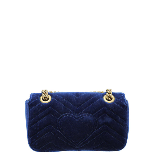 Gucci Blue GG Velvet Marmont Mini Shoulder Bag