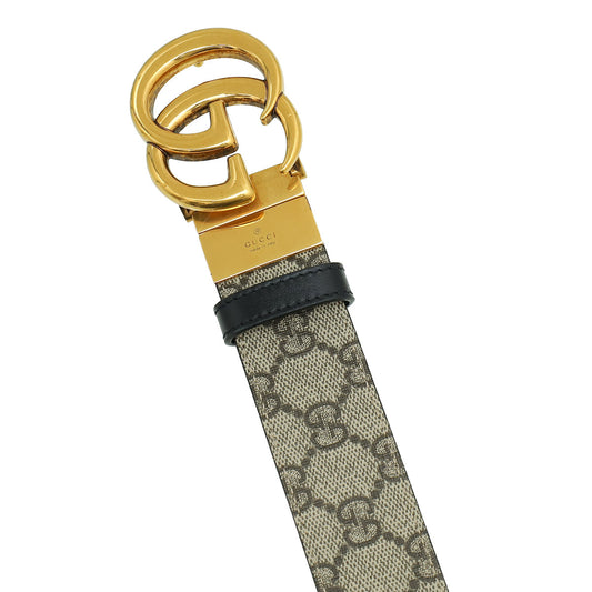 Gucci Bicolor GG Supreme Double G Buckle Reversible Belt 34