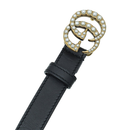 Gucci Black Double G Pearl 20mm Belt 34