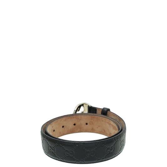 Gucci Black Guccissima Interlocking G Buckle Belt 34