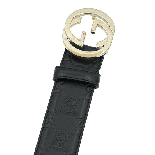 Gucci Black Guccissima Interlocking G Buckle Belt 34