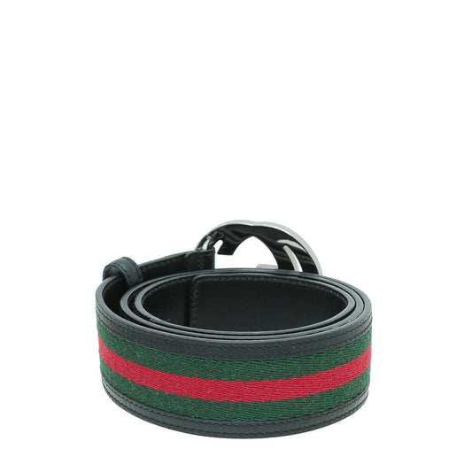 Gucci Black GG Buckle Web Belt 34
