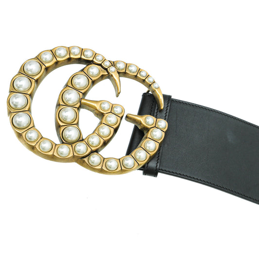 Gucci Black Double G Pearl Buckle Wide 70mm Belt 32