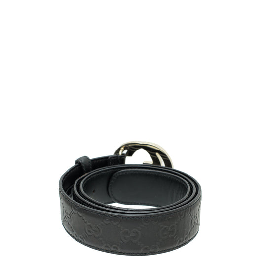 Gucci Black Guccissima Interlocking G Buckle Belt 38