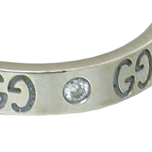 Gucci 18K White Gold Diamond GG Icon Thin Ring 14