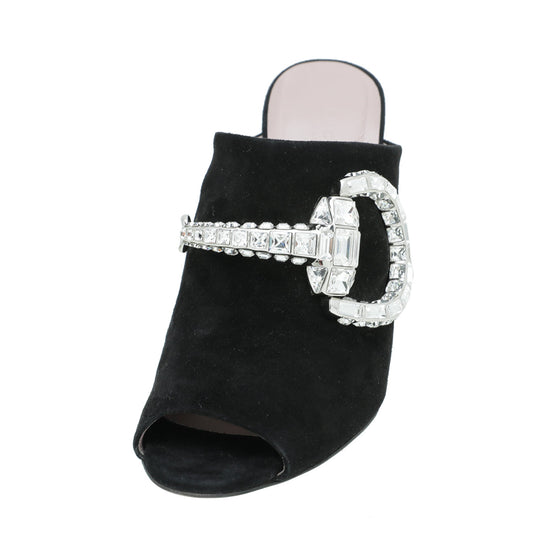 Gucci Black Suede Maxime Crystal Covered Horsebit Sandals 40.5