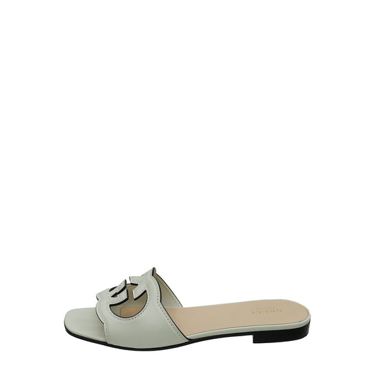 Gucci Cream Interlocking G Cut Out Flat Sandal 38.5