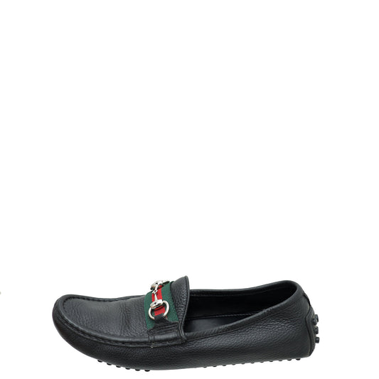Gucci Black Web Horsebit Loafers 39