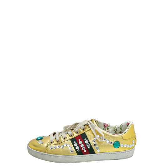Gucci Gold Baskets Ace Strass Sneaker 39