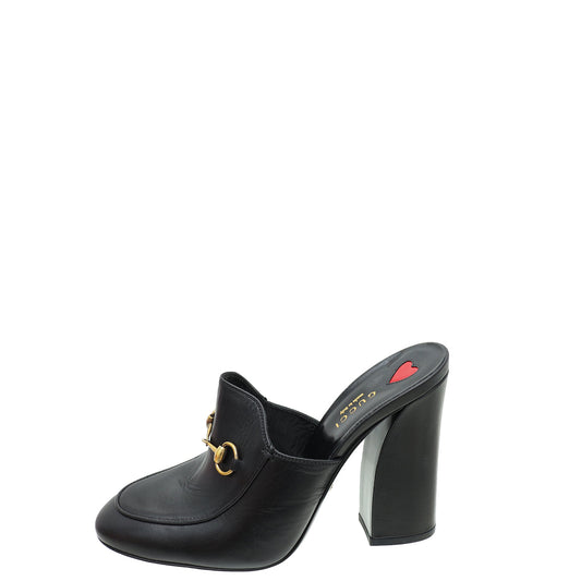Gucci Black Malaga Kid Horsebit Princetown High Heel Mules 39