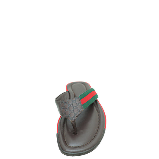 Gucci Brown GG Microguccissima Web Thong Flip Flop Sandal 7.5