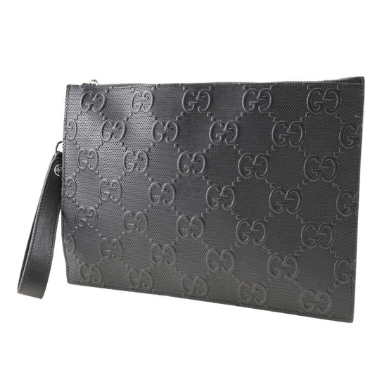 GUCCI Clutch bag 625569 leather black GG emboss mens Used