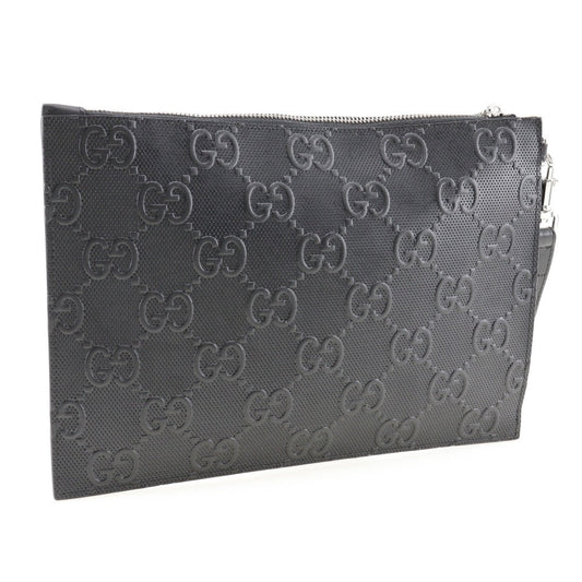 GUCCI Clutch bag 625569 leather black GG emboss mens Used