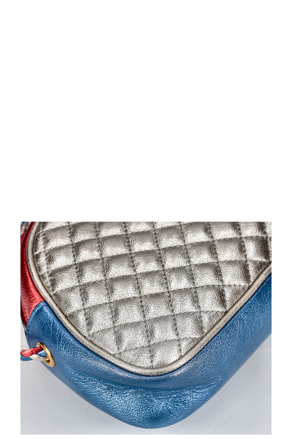 GUCCI Small Trapuntata Shoulder Bag Metallic Blue & Red