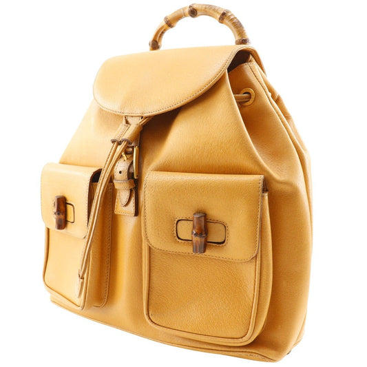 GUCCI Backpack 003.2058.0016 Calfskin yellow Bamboo Backpack Women Used