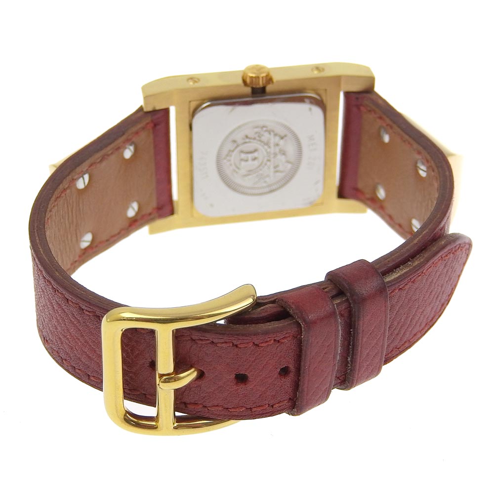 HERMES Watches Quartz ME1.201 Plated Gold , Leather wine-red Medor White dial Women Used