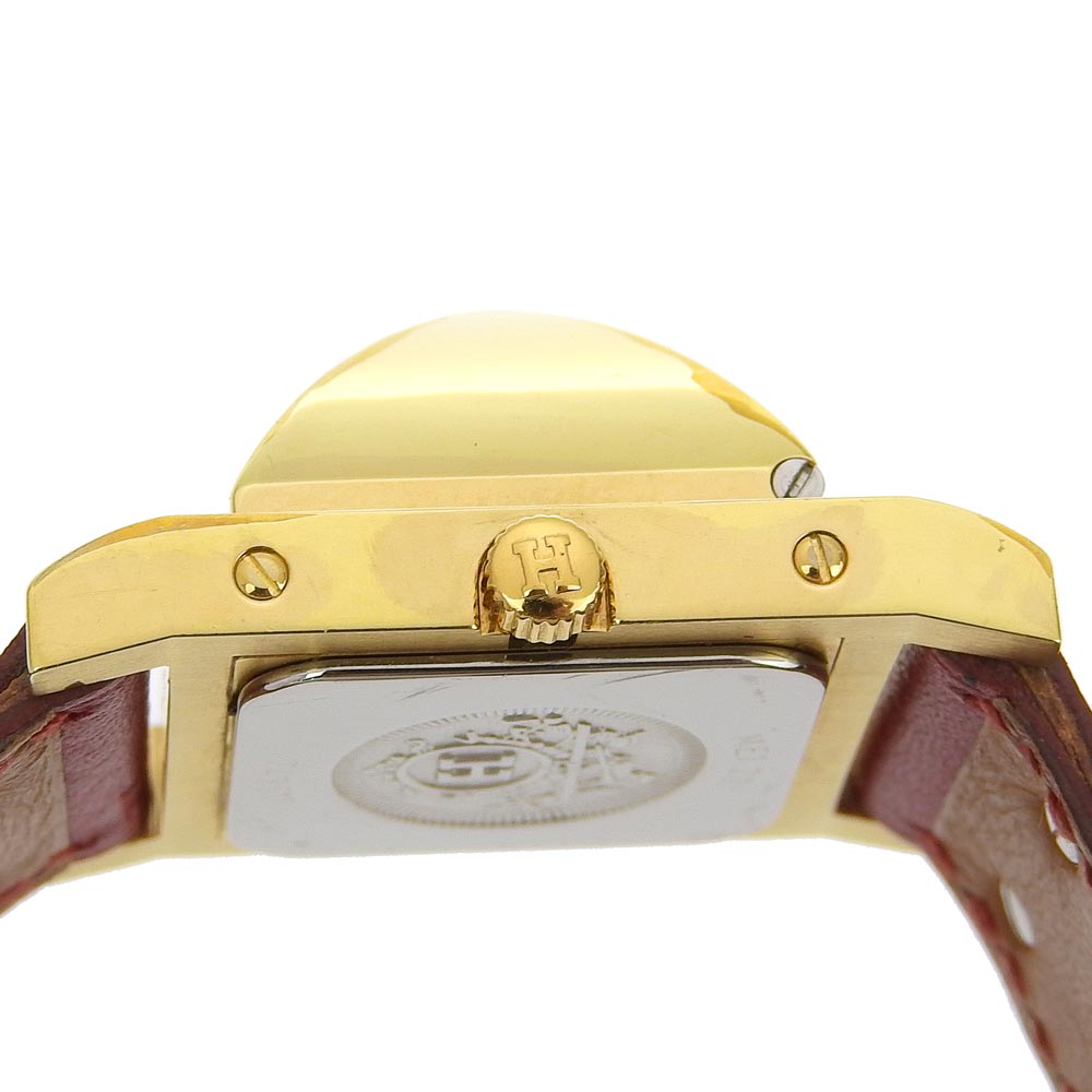 HERMES Watches Quartz ME1.201 Plated Gold , Leather wine-red Medor White dial Women Used