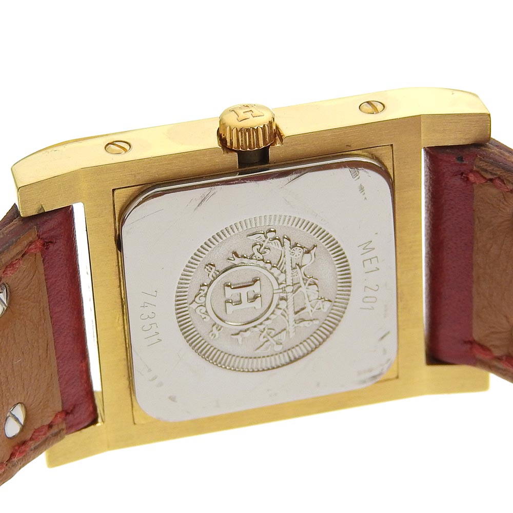 HERMES Watches Quartz ME1.201 Plated Gold , Leather wine-red Medor White dial Women Used