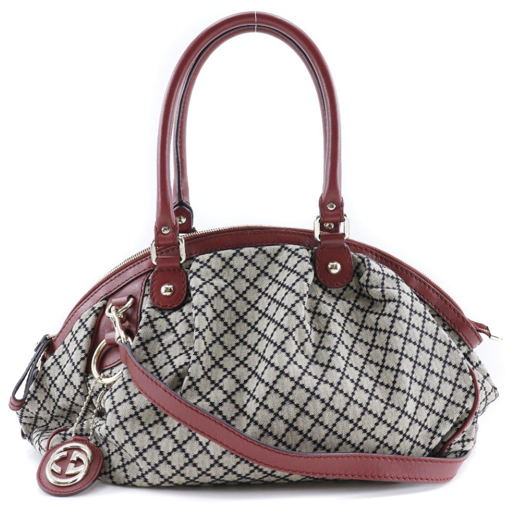 GUCCI Handbag 223974 GG canvas Gray, Red Sukey Diamante Women Used