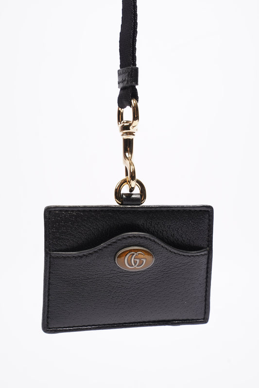 Gucci Card Holder/ ID Badge With Lanyard Black Leather