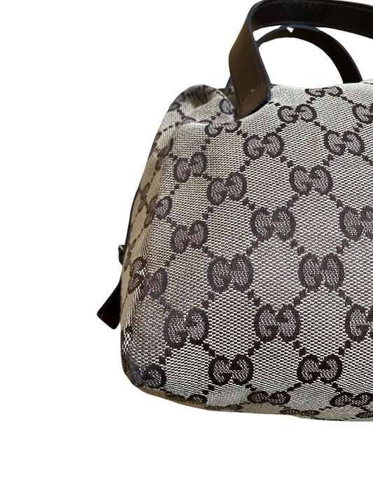 Gucci Beige & Dark Brown Jacquard & Leather Bag