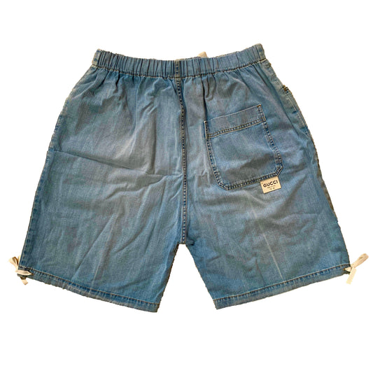 Gucci Bermuda Denim Shorts with Ties in Light Wash Blue