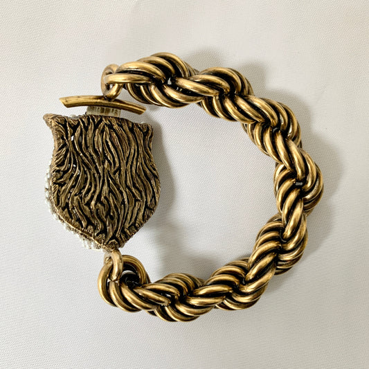 Gucci Chunky Feline Head Bracelet with Crystals in Gold