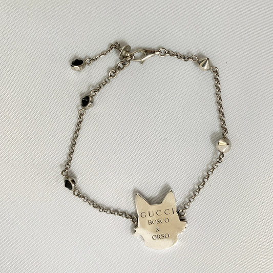 Gucci Bosco Dog Bracelet with Crystals in Sterling Silver