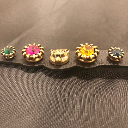 Gucci Crystal Feline Head Leather Bracelet in Black