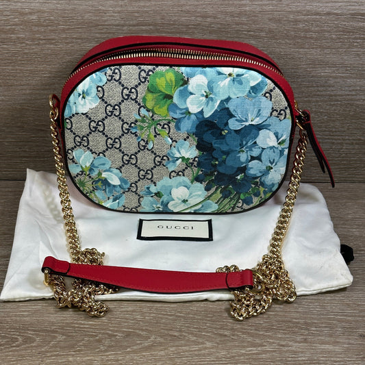 Gucci Chain Crossbody Bag Blooms Print GG Coated Canvas Mini Print, Red