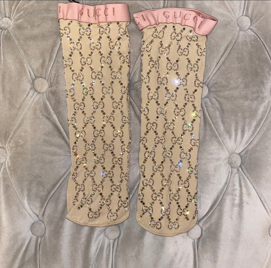 Gucci Crystal Embellished GG Socks in Beige