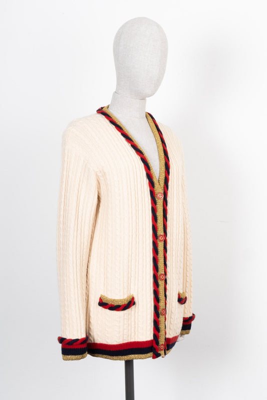 GUCCI Braided Knit Cardigan Beige