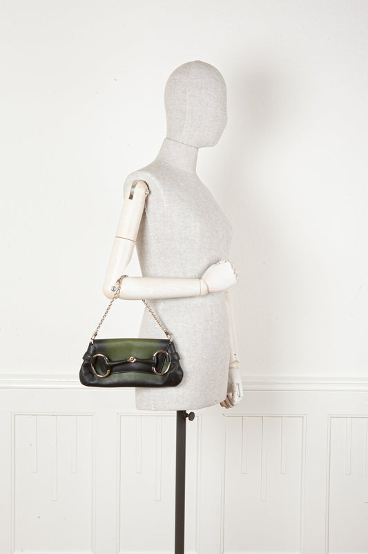 GUCCI Horsebit 1921 Clutch Green Black