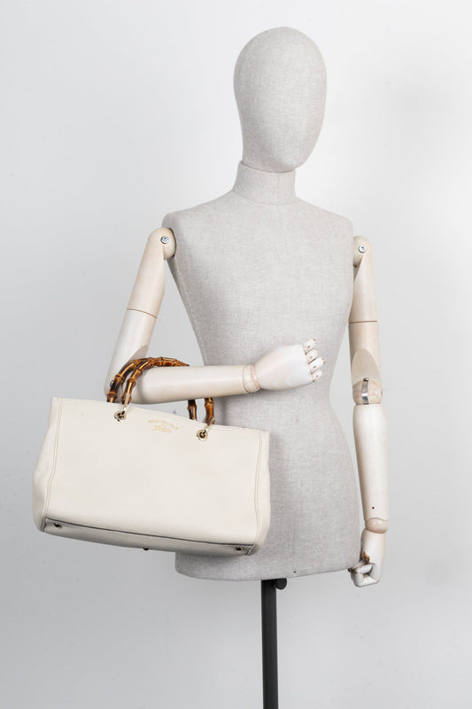GUCCI 2 Way Bamboo Tote Ivory