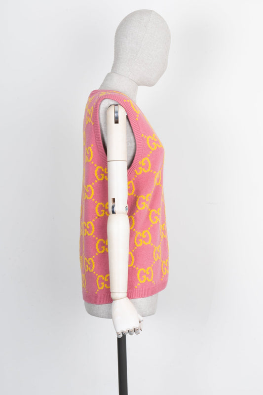 GUCCI GG Knit Vest Wool Pink