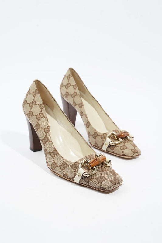 Gucci Bamboo Horsebit Pump 85 Supreme Canvas EU 37.5 UK 4.5