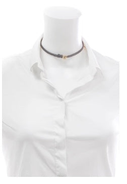 Gucci Black Leather Choker with Gold Square Logo
