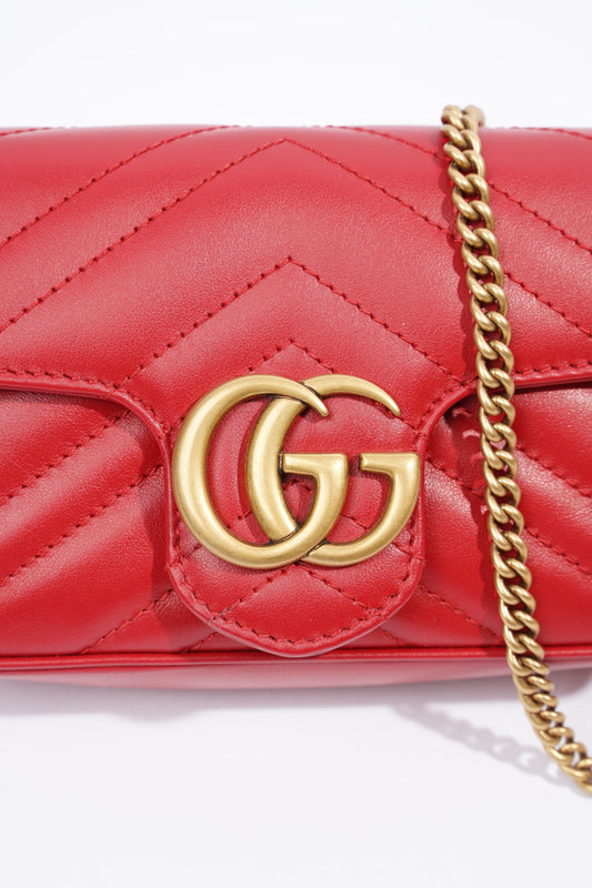 Gucci GG Marmont Red Matelasse Leather Super Mini