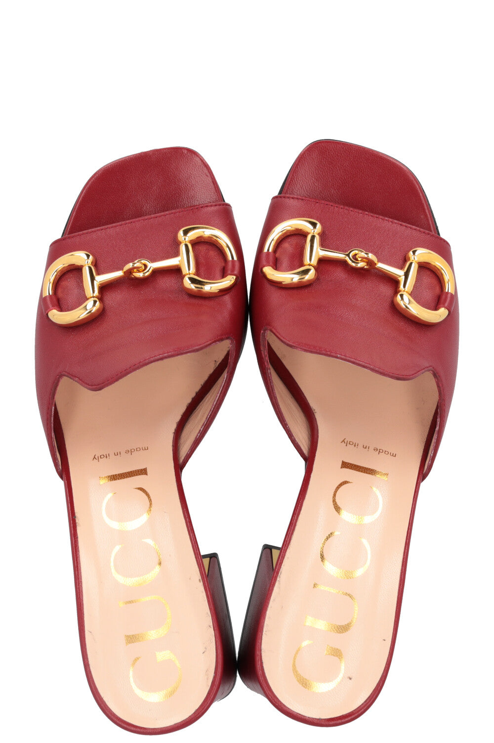 GUCCI Horsebit Mules Leather Red