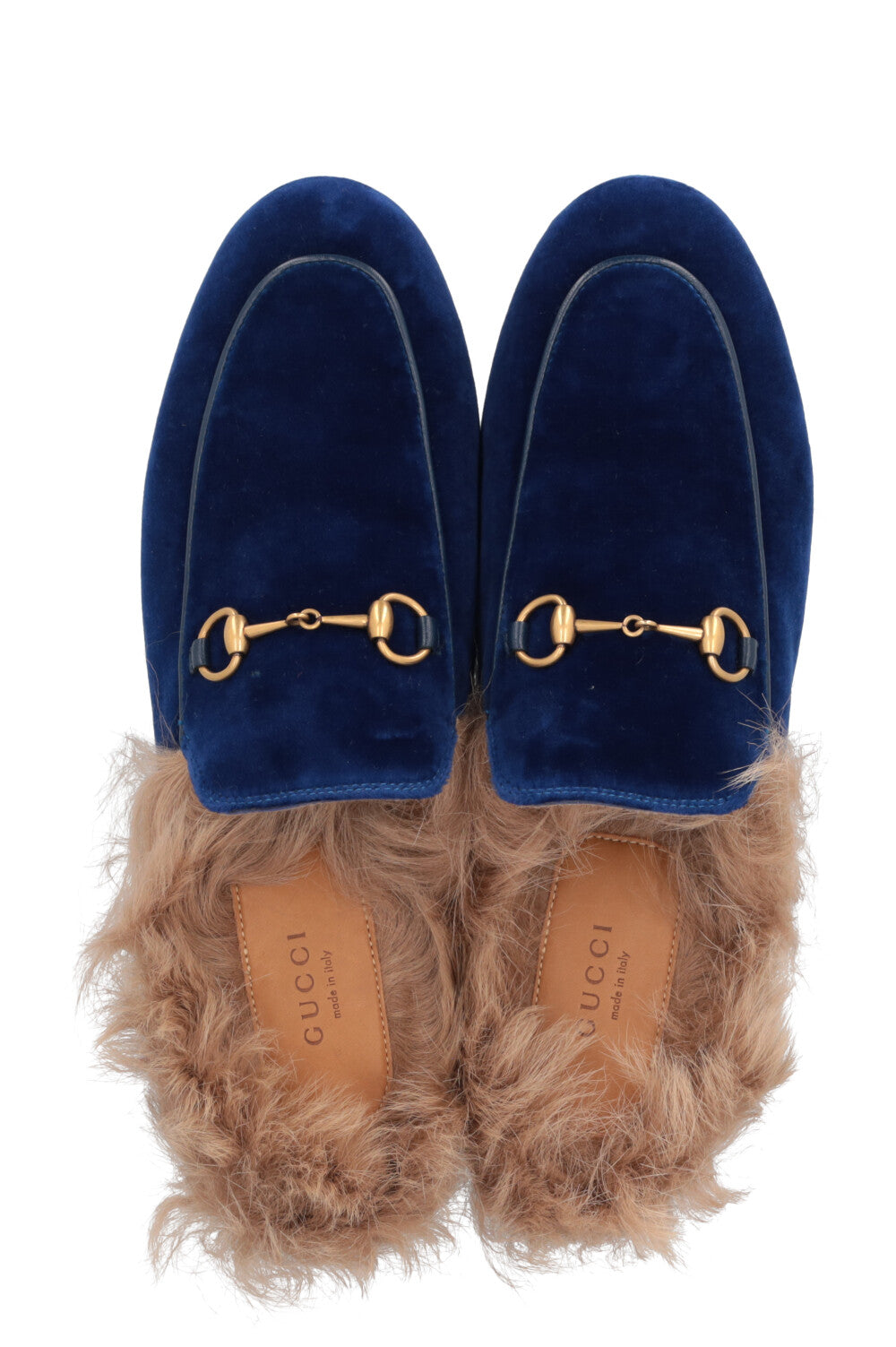 GUCCI Princetown Fur Mules Blue Velvet
