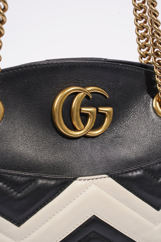 Gucci GG Marmont Zig Zag Black / White Matelasse Leather Medium